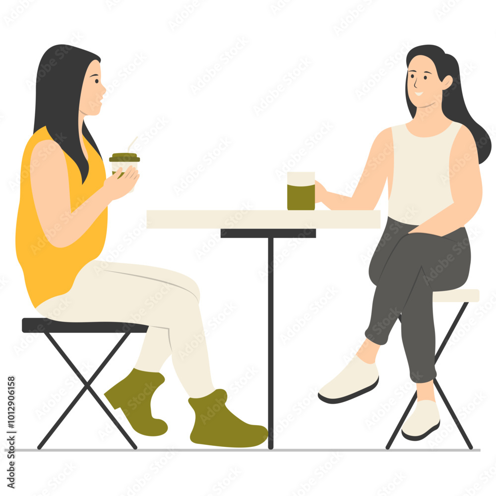 People Sitting at the Restaurant Illustration. Talking and Drink Coffee or Tea. Isolated Vector Character. People Sitting at the Restaurant Illustration. Talking and Drink Coffee or Tea. Isolated Vector Character.