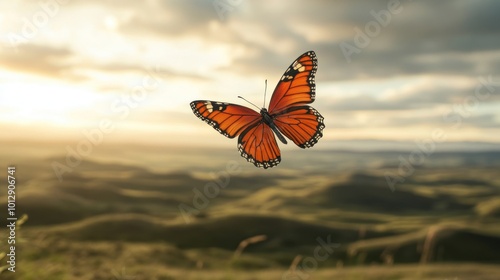 Butterfly Soaring in Golden Light