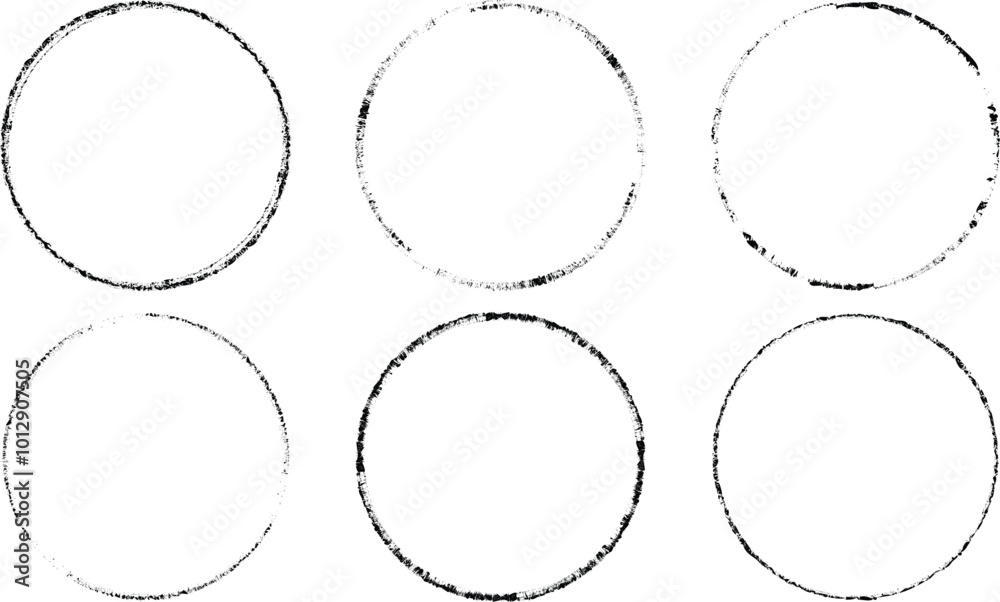 Set of vector circle border frames with rough edges . Circle frame template collection . distress texture . Grunge tiny frame borders isolated on the background . Rough edges effect . Set of vector circle border frames with rough edges . Circle frame template collection . distress texture . Grunge tiny frame borders isolated on the background . Rough edges effect .