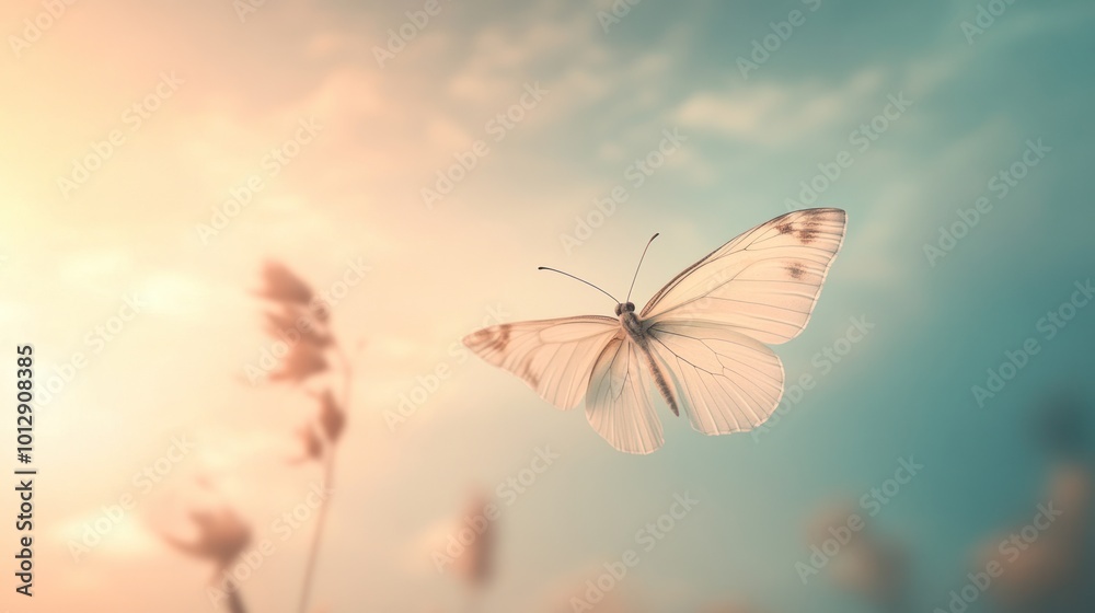 Obraz premium White Butterfly in Flight