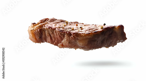 Grilled Steak Slice with Seasoning - A close-up of a perfectly grilled steak slice with a juicy, seared exterior and light seasoning.