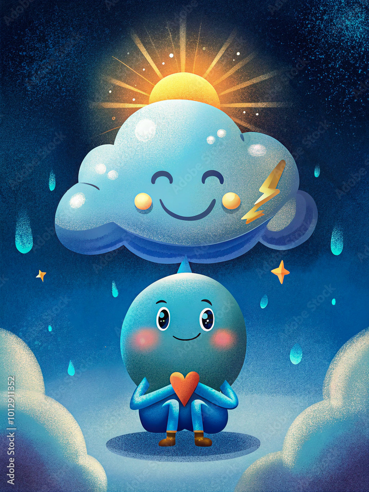 Sunshine Peeking Through Clouds with Gentle Rainfall Sunshine Peeking Through Clouds with Gentle Rainfall