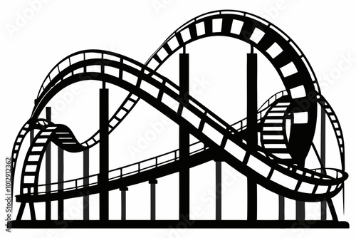 Rollercoaster black silhouette on a white background. Rollercoaster Black flat icon. Vector illustration.