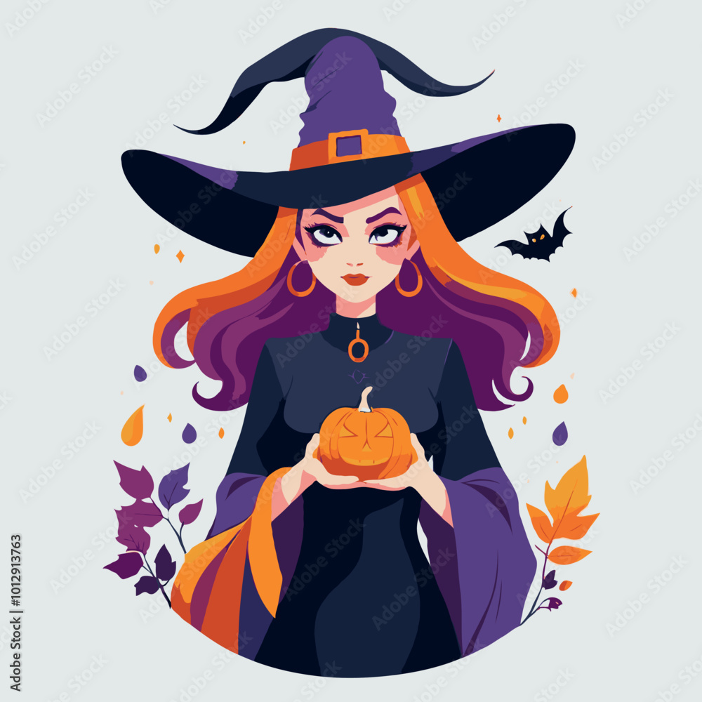 halloween witch with pumpkin