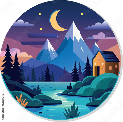 Circle night landscape art vector illustration stock image generated Ai