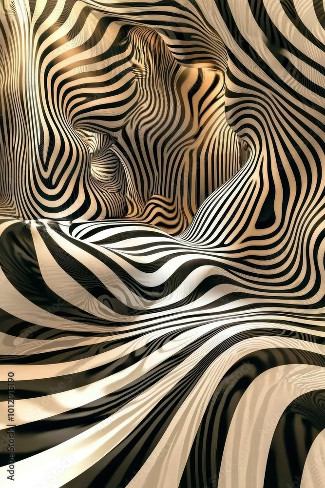 Abstract Black and White Striped Swirling Pattern