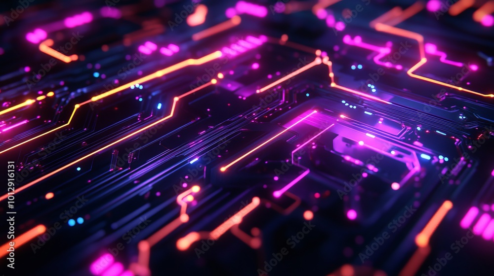 Vibrant Neon Circuit Board Abstract Background Vibrant Neon Circuit Board Abstract Background