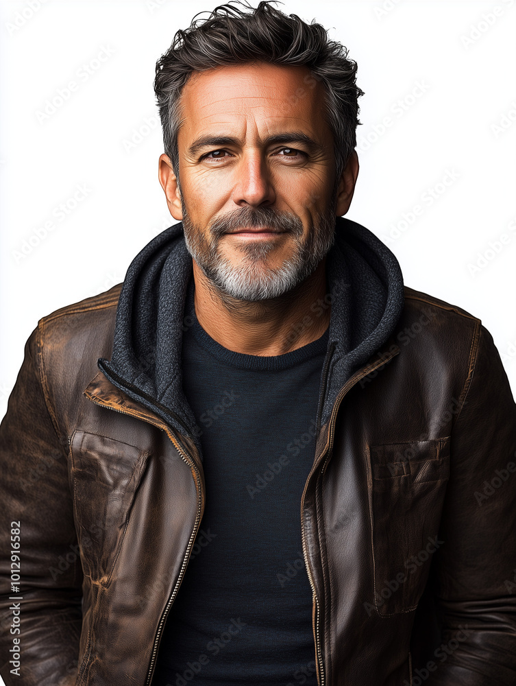Obraz premium A portrait photograph of a middle-aged businessman with a subtle smile, set against a clean white background.