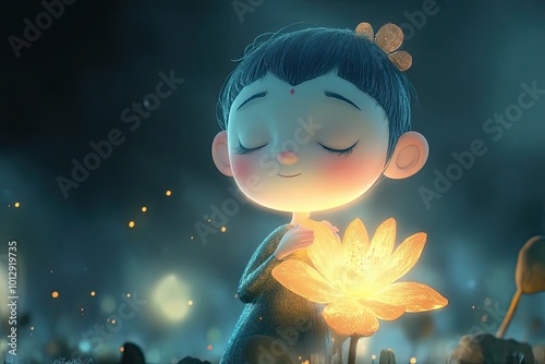 Wallpaper Mural A Young Girl Holding a Glowing Lotus Flower Torontodigital.ca