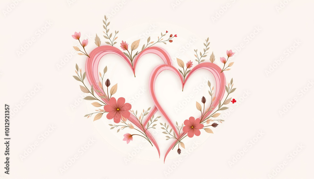 Two Intertwined Hearts with Floral Decoration