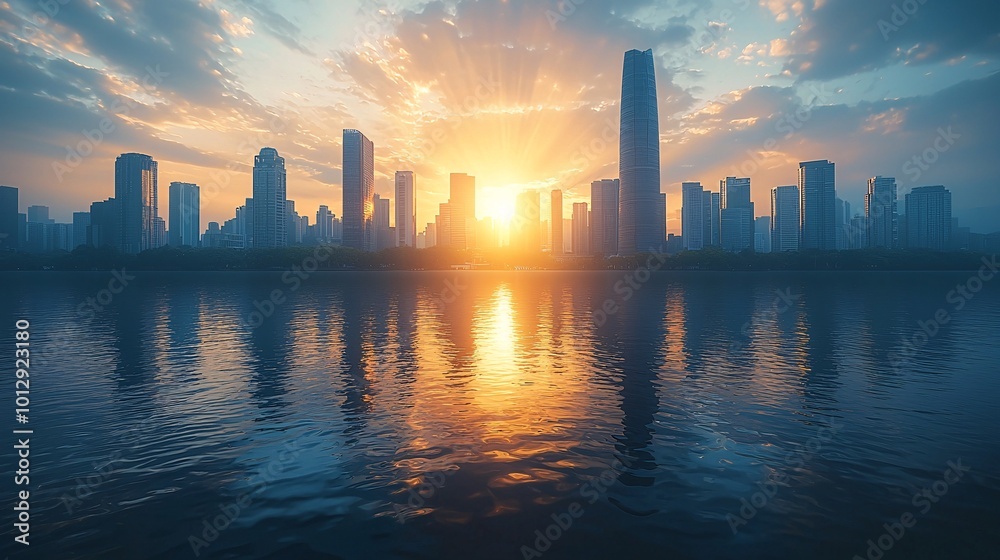 Futuristic Cityscape with Green Energy Sources at Sunrise Futuristic Cityscape with Green Energy Sources at Sunrise