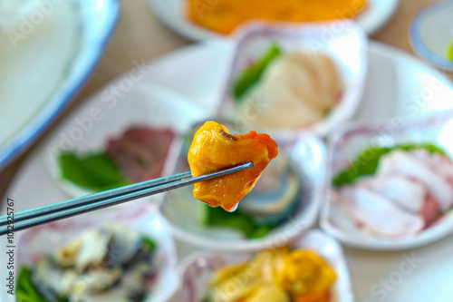 Korean raw seafood. Sea squirt photo