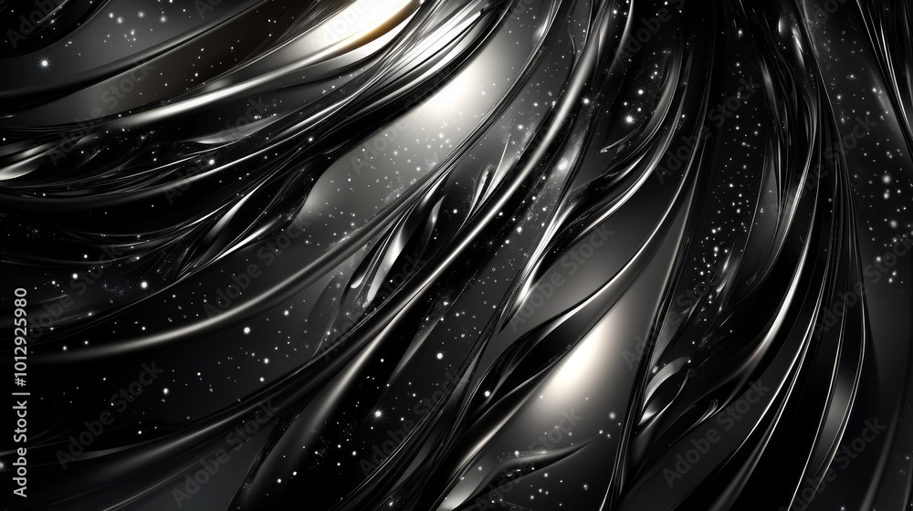 Abstract Black and Silver Waves with Sparkles Abstract Black and Silver Waves with Sparkles