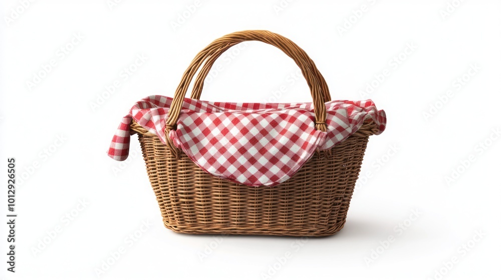 Wicker Picnic Basket with Red Gingham Lining