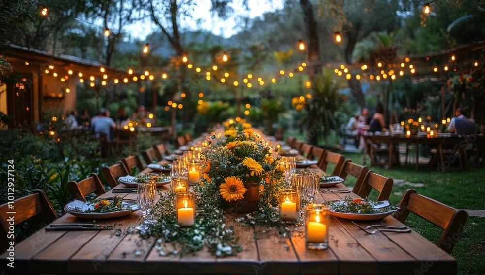 Outdoor Wedding Reception with String Lights Outdoor Wedding Reception with String Lights