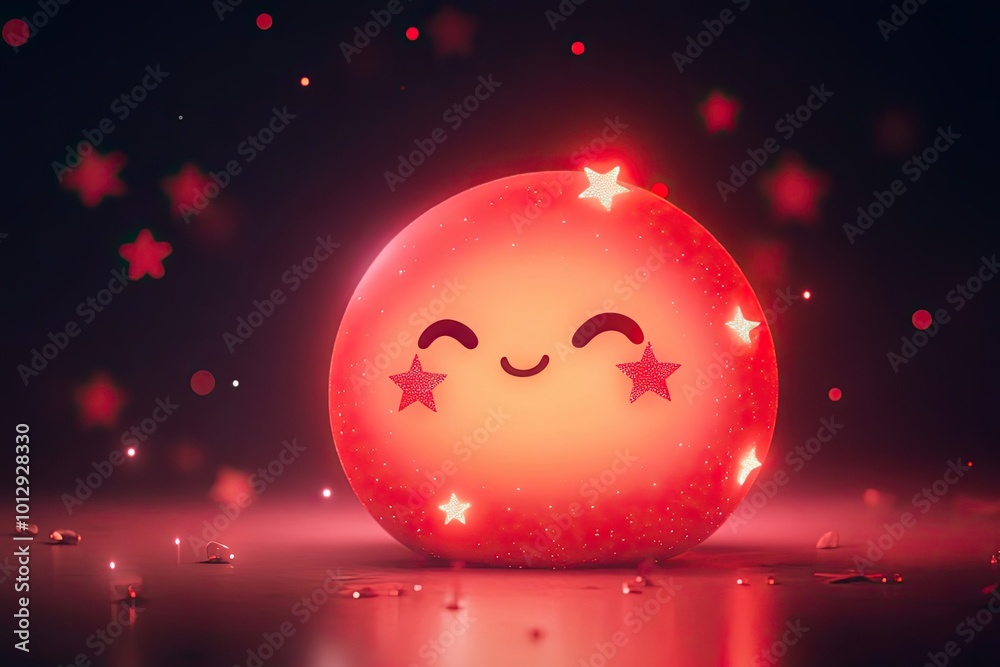 A Smiling Red Sphere with Embedded Stars on a Dark Background A Smiling Red Sphere with Embedded Stars on a Dark Background