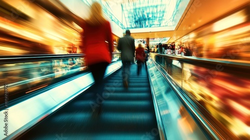 Wallpaper Mural People customer transport on escalator at urban shopping mall, Department store business, financial economy,city life, tourist traveler lifestyle,Motion blur,copy space. Torontodigital.ca