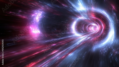 Abstract Futuristic Wormhole Tunnel With Glowing Red And Blue Light Streaks Creating A Sci-Fi Space-Time Travel Concept