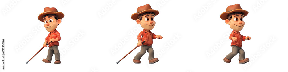 A Man Using a Walking Cane in Cartoon Style. Isolated on a Transparent Background. Cutout PNG. A Man Using a Walking Cane in Cartoon Style. Isolated on a Transparent Background. Cutout PNG.