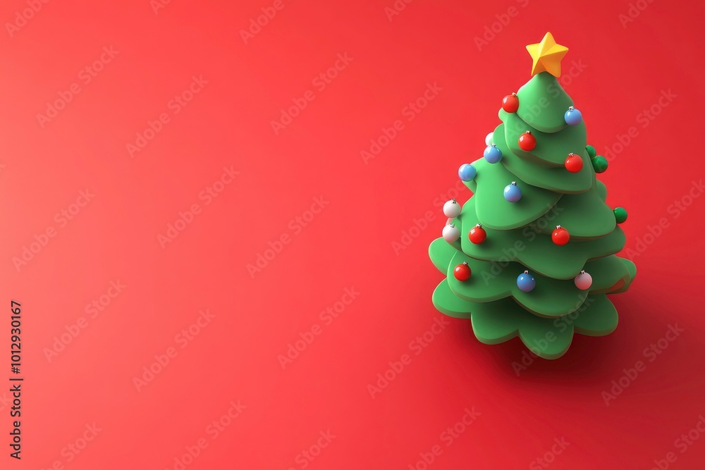 Minimalist Christmas Tree On Red Background Festive Image. Christmas greeting, Christmas banner Minimalist Christmas Tree On Red Background Festive Image. Christmas greeting, Christmas banner