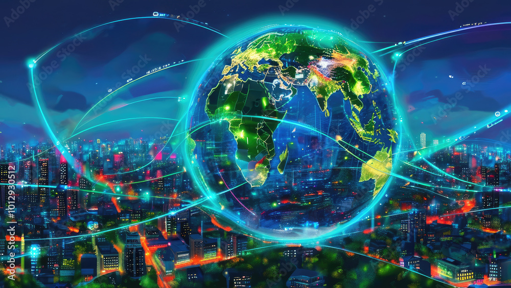 Obraz premium Global Internet Connectivity Network: Bridging the World Through Technology