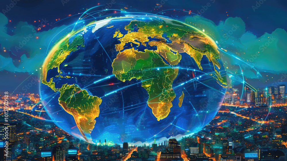 Naklejka premium Global Internet Connectivity Network: Bridging the World Through Technology