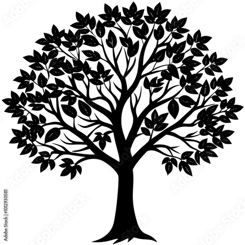 tree with leaves silhouette on white background