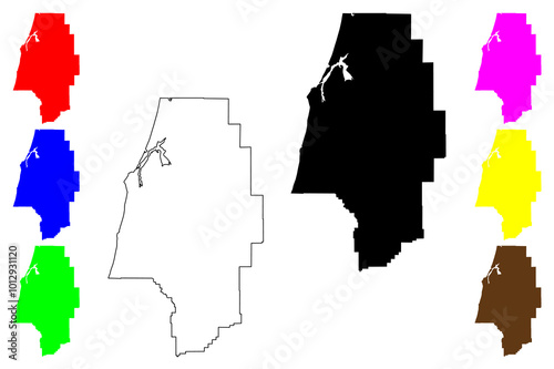 Coos County, Oregon State (U.S. county, United States of America, USA, U.S., US) map vector illustration, scribble sketch Coos map