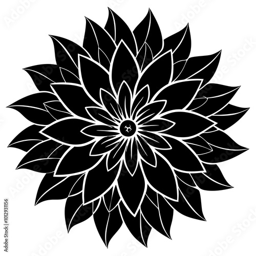black and white flower isolated silhouette on white background