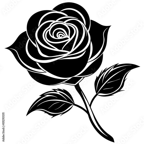 black and white rose silhouette on white background
