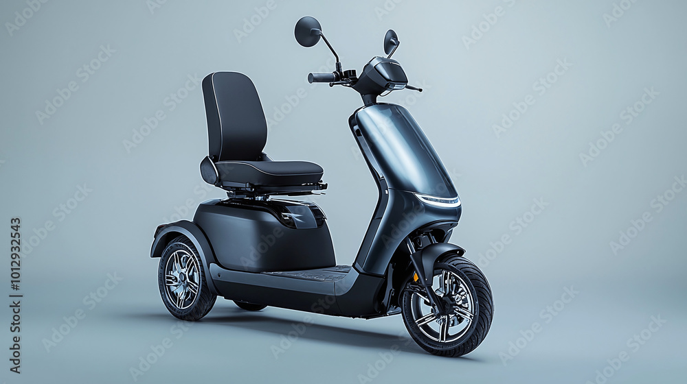 a sleek electric mobility scooter isolated on a soft grey background, showcasing its modern design a sleek electric mobility scooter isolated on a soft grey background, showcasing its modern design