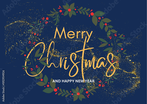 Blue Golden Merry Christmas Facebook Cover
