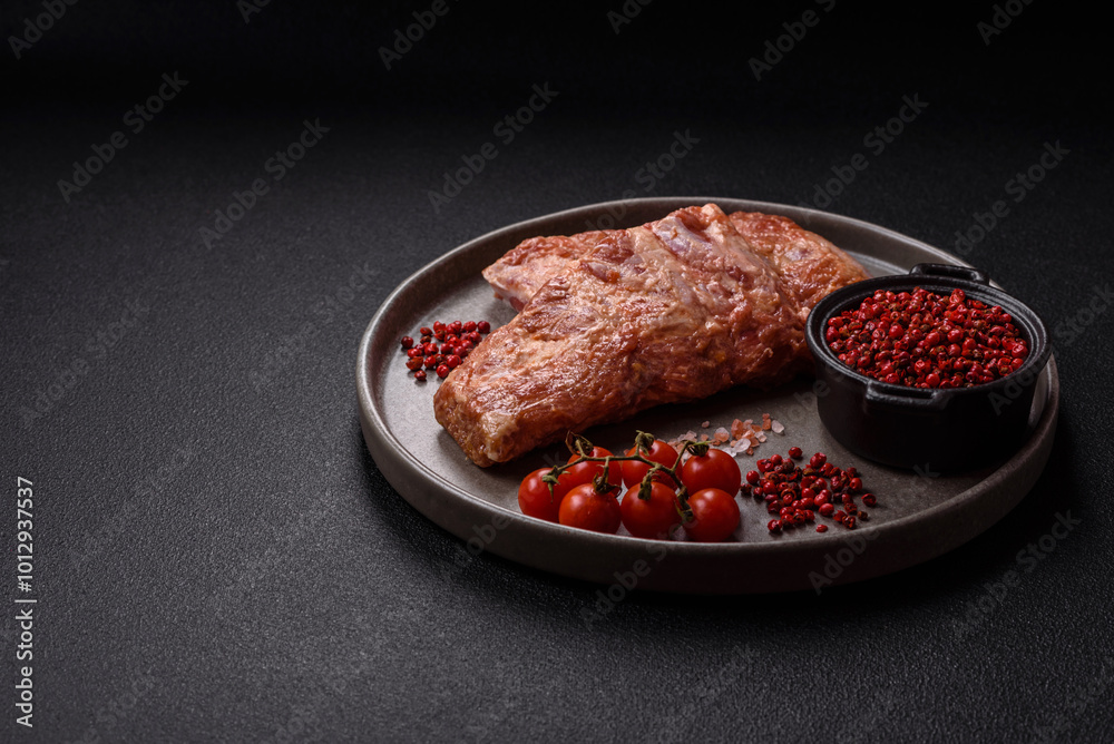 Pork ribs in sweet and sour sauce with salt and spices Pork ribs in sweet and sour sauce with salt and spices