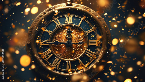 New Year Countdown Clock with Golden Sparkles