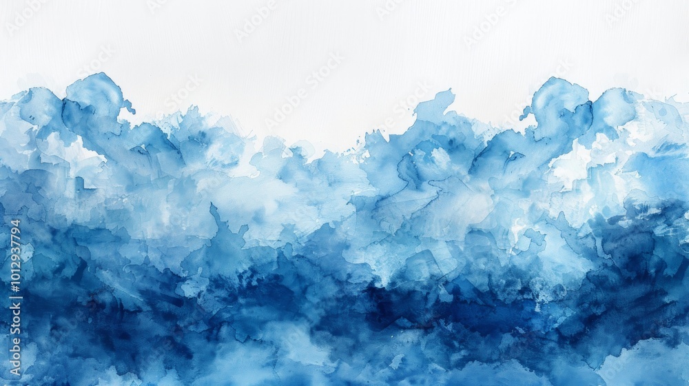Obraz premium Abstract watercolor painting in shades of blue, creating a wave-like pattern.