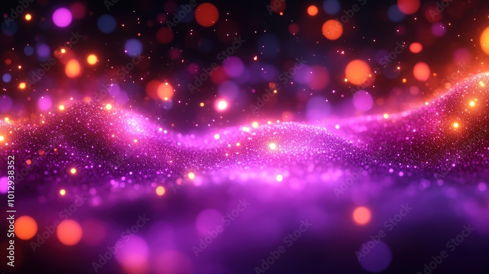 Abstract Glowing Cosmic Field With Vibrant Purple And Orange Particles For Futuristic Space Background Abstract Glowing Cosmic Field With Vibrant Purple And Orange Particles For Futuristic Space Background