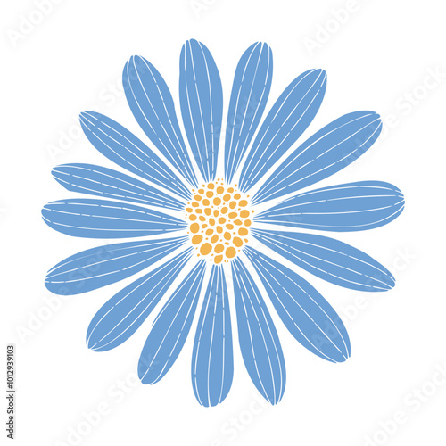 A delicate blue daisy with a yellow center.