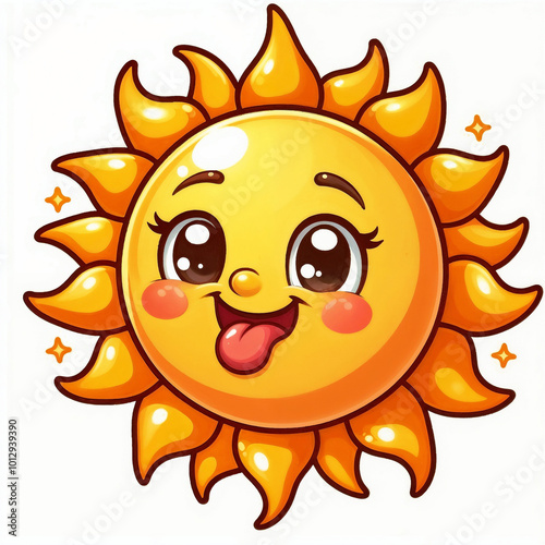 Cute cartoon sun on white background. AI