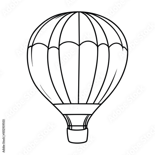A simple black and white illustration of a hot air balloon.