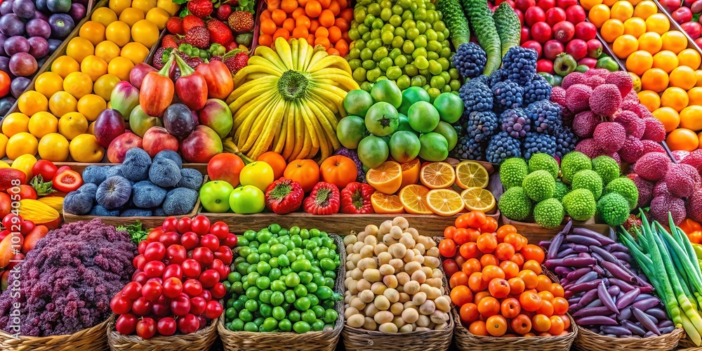 A Colorful Symphony of Fresh Produce A Vibrant Display of Nature's Bounty in a Market Setting A Colorful Symphony of Fresh Produce A Vibrant Display of Nature's Bounty in a Market Setting