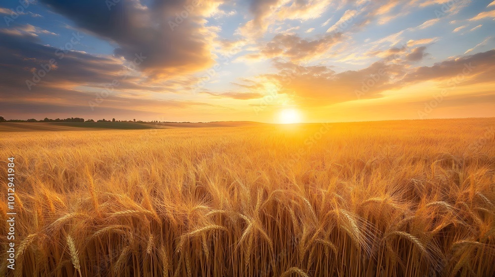 Obraz premium grain field and golden hour sky photo