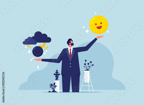 Ability to manage their emotions. Emotional control and self regulation. Emotion regulation and depression management, businessman try to balancing control feeling emotion