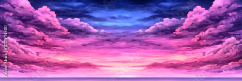 A vibrant and colorful sky with fluffy clouds at sunset, featuring shades of pink, purple, and blue.