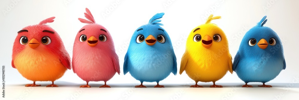 Five Colorful Cartoon Birds Five Colorful Cartoon Birds