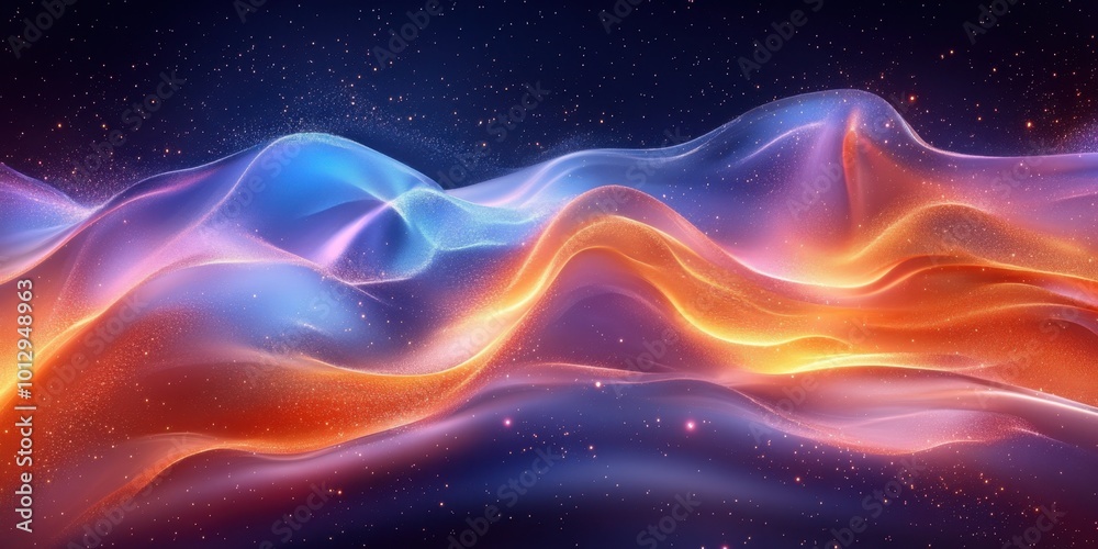 Obraz premium A vibrant abstract landscape with flowing waves of color and light.