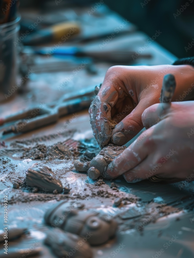 Hands Sculpting Clay Figurines with Precision Hands Sculpting Clay Figurines with Precision