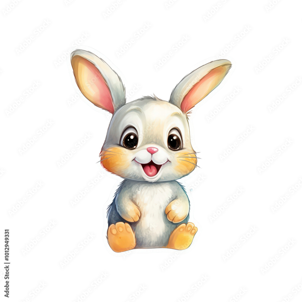 Obraz premium The white rabbit is smiling. Ideal for Easter, animal illustrations, children's books, and greeting cards. Generative AI