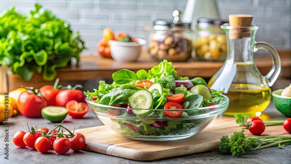 Fresh Salad with Vibrant Greens, Cucumbers, and Cherry Tomatoes, Ready for a Healthy and Delicious Meal Fresh Salad with Vibrant Greens, Cucumbers, and Cherry Tomatoes, Ready for a Healthy and Delicious Meal