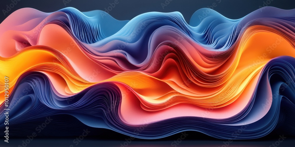 A vibrant abstract wave of flowing colors in shades of blue, orange, and pink. A vibrant abstract wave of flowing colors in shades of blue, orange, and pink.