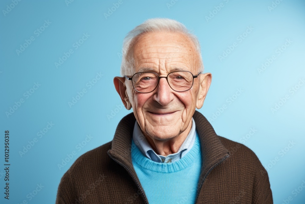Portrait of a smiling senior man with glasses on a blue background Portrait of a smiling senior man with glasses on a blue background